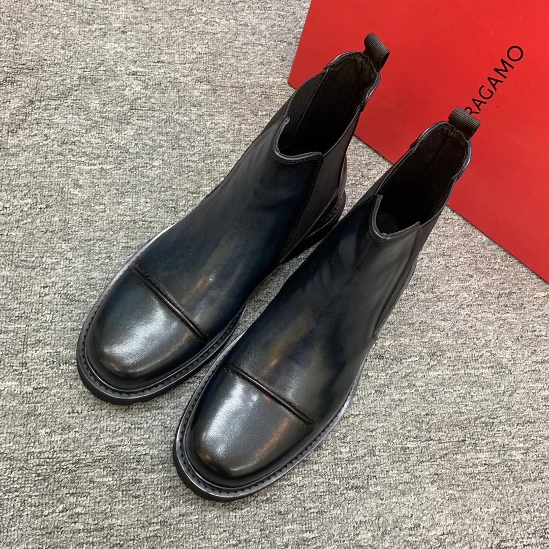 Men's shoes 💰960 🎁🎁🎁😈[Ferragamo] Men's high-top boots, the latest hot style, 1:1 original purchase quality, top quality, imported cowhide for the uppers, imported cowhide for the lining and feet, with original lightweight foam outsole, matching code 39-44, (38, 45 custom-made, non-refundable)